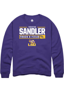 Trenton Sandler  Rally LSU Tigers Mens Purple NIL Stacked Box Long Sleeve Crew Sweatshirt