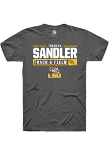 Trenton Sandler  LSU Tigers Dark Grey Rally NIL Stacked Box Short Sleeve T Shirt