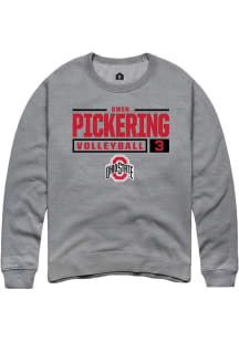 Owen Pickering  Rally Ohio State Buckeyes Mens Grey NIL Stacked Box Long Sleeve Crew Sweatshirt