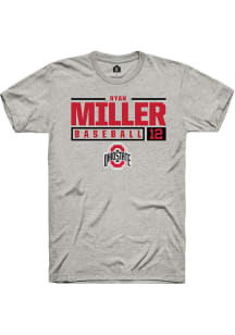 Ryan Miller  Ohio State Buckeyes Ash Rally NIL Stacked Box Short Sleeve T Shirt