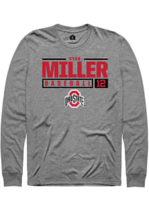 Ryan Miller  Ohio State Buckeyes Grey Rally NIL Stacked Box Long Sleeve T Shirt