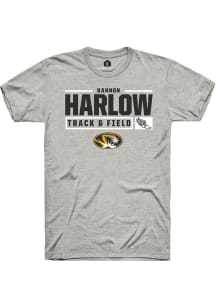 Kannon Harlow  Missouri Tigers Ash Rally NIL Stacked Box Short Sleeve T Shirt