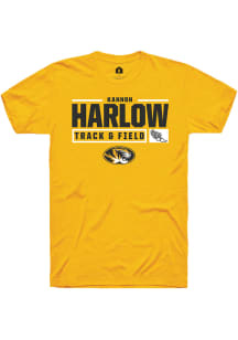 Kannon Harlow  Missouri Tigers Gold Rally NIL Stacked Box Short Sleeve T Shirt
