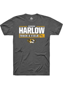 Kannon Harlow  Missouri Tigers Dark Grey Rally NIL Stacked Box Short Sleeve T Shirt