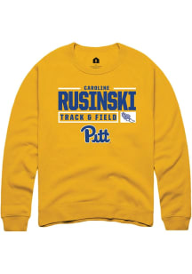 Caroline Rusinski Rally Mens Gold Pitt Panthers NIL Stacked Box Track Crew Sweatshirt