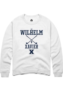 AJ Wilhelm  Rally Xavier Musketeers Mens White NIL Sport Icon Long Sleeve Crew Sweatshirt