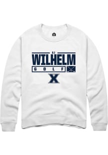 AJ Wilhelm  Rally Xavier Musketeers Mens White NIL Stacked Box Long Sleeve Crew Sweatshirt