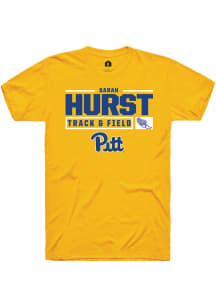 Sarah Hurst Gold Pitt Panthers NIL Stacked Box Track Short Sleeve T Shirt