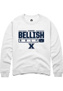 Carson Bellish  Rally Xavier Musketeers Mens White NIL Stacked Box Long Sleeve Crew Sweatshirt