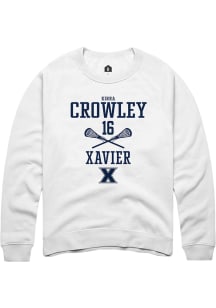 Kirra Crowley  Rally Xavier Musketeers Mens White NIL Sport Icon Long Sleeve Crew Sweatshirt
