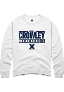 Kirra Crowley  Rally Xavier Musketeers Mens White NIL Stacked Box Long Sleeve Crew Sweatshirt