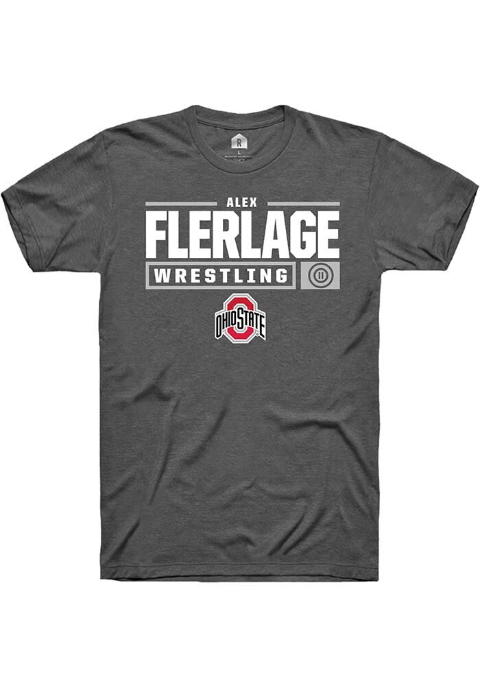 Alex Flerlage  Ohio State Buckeyes Dark Grey Rally NIL Stacked Box Short Sleeve T Shirt