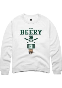 Adam Beery  Rally Ohio Bobcats Mens White NIL Sport Icon Long Sleeve Crew Sweatshirt