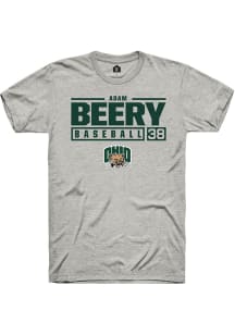 Adam Beery  Ohio Bobcats Ash Rally NIL Stacked Box Short Sleeve T Shirt