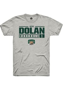 Nick Dolan  Ohio Bobcats Ash Rally NIL Stacked Box Short Sleeve T Shirt