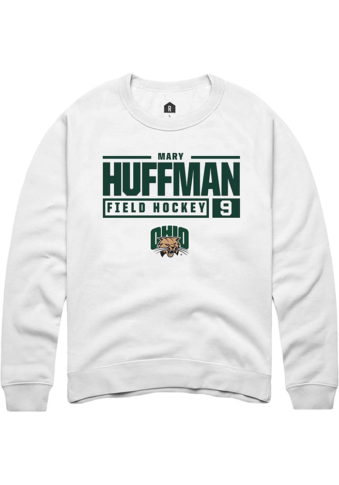 Mary Huffman Rally Ohio Bobcats Mens NIL Stacked Box Long Sleeve Crew Sweatshirt