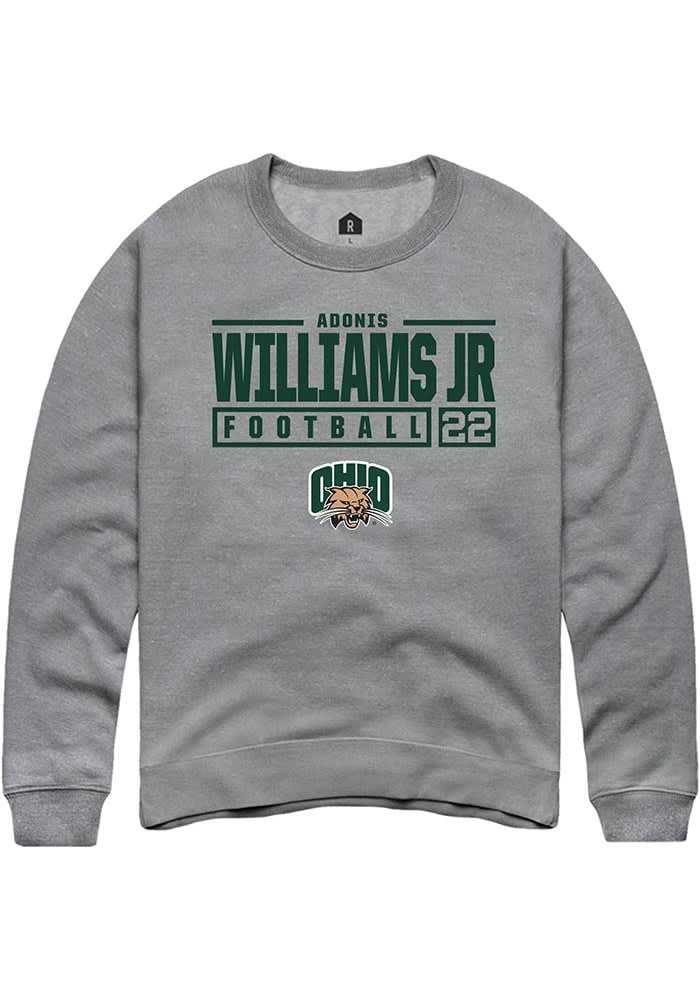 Adonis Williams Jr.  Rally Ohio Bobcats Mens Graphite NIL Stacked Box Long Sleeve Crew Sweatshir..