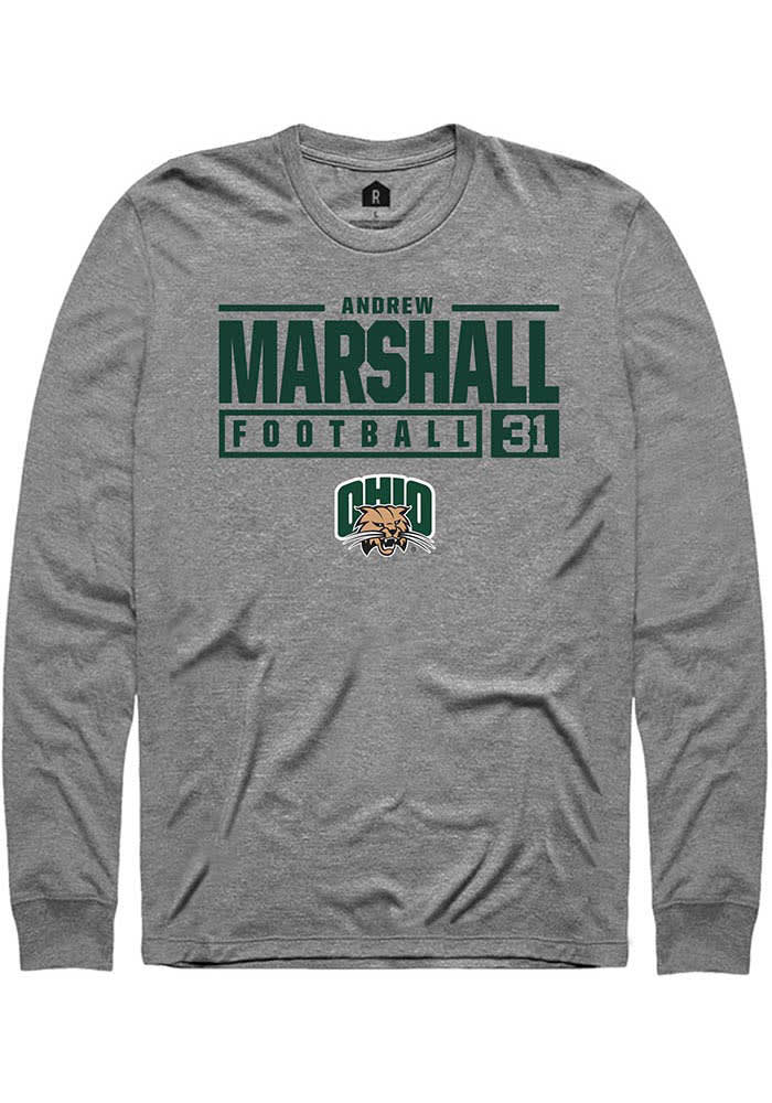 Andrew Marshall  Ohio Bobcats Graphite Rally NIL Stacked Box Long Sleeve T Shirt