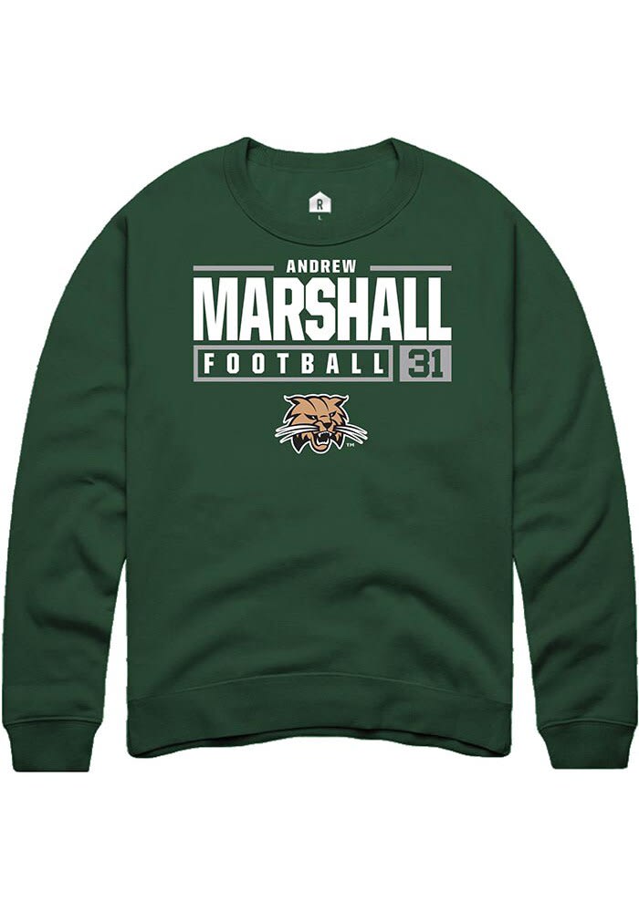 Andrew Marshall Rally Ohio Bobcats Mens NIL Stacked Box Long Sleeve Crew Sweatshirt