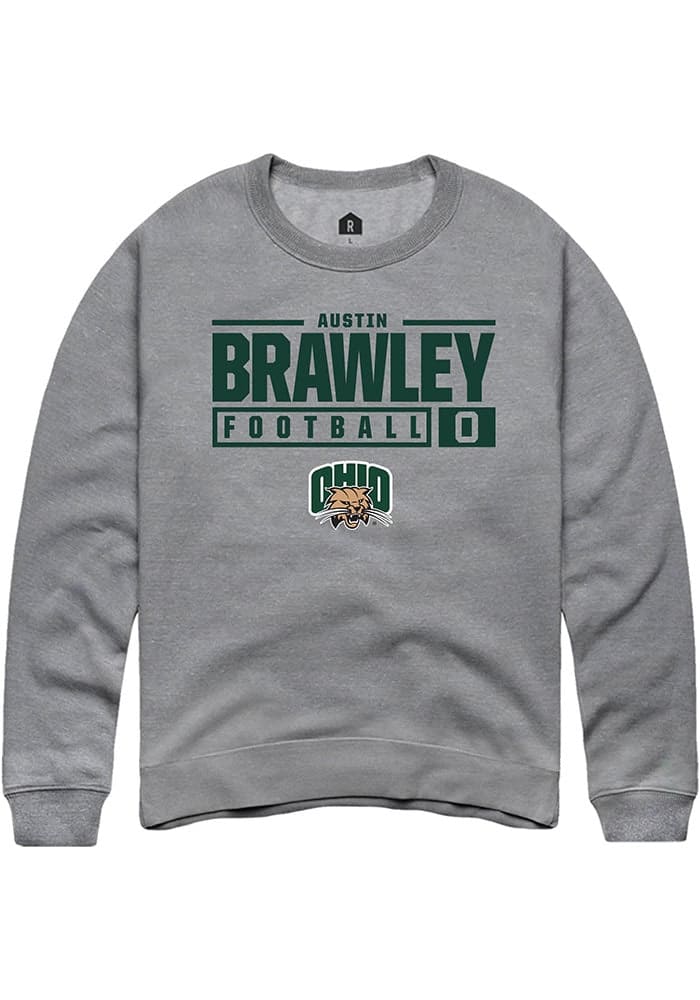 Austin Brawley  Rally Ohio Bobcats Mens Graphite NIL Stacked Box Long Sleeve Crew Sweatshirt