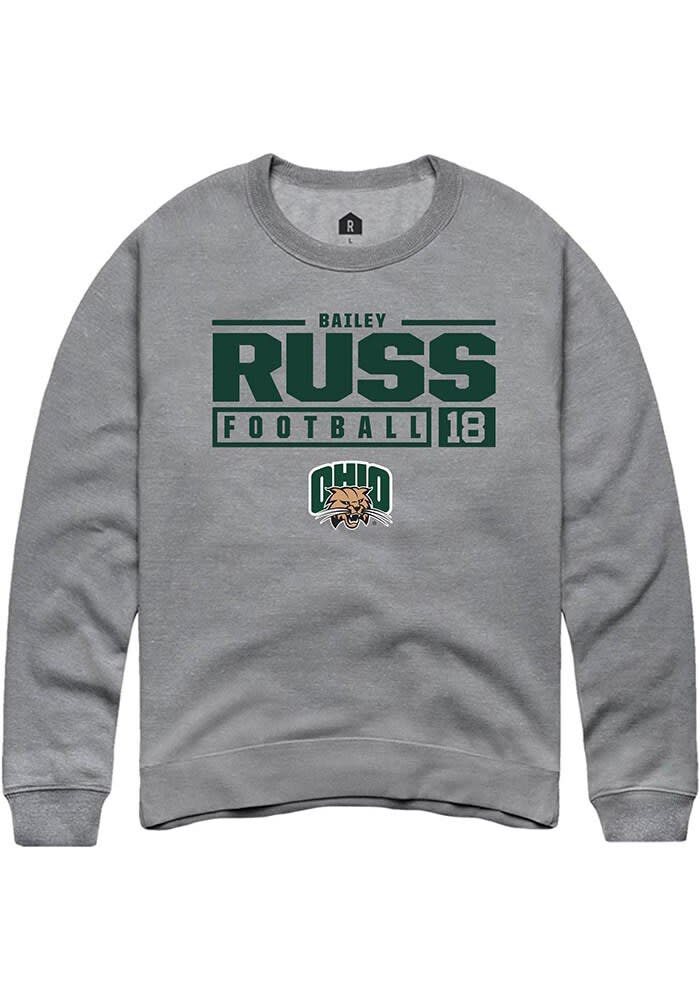 Bailey Russ  Rally Ohio Bobcats Mens Graphite NIL Stacked Box Long Sleeve Crew Sweatshirt