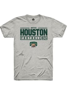 Bryce Houston  Ohio Bobcats Ash Rally NIL Stacked Box Short Sleeve T Shirt