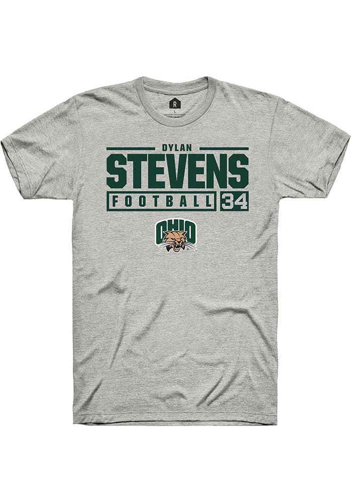 Dylan Stevens  Ohio Bobcats Ash Rally NIL Stacked Box Short Sleeve T Shirt