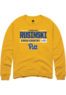 Caroline Rusinski Rally Mens Gold Pitt Panthers NIL Stacked Box Crew Sweatshirt