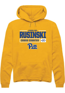 Caroline Rusinski Rally Mens Gold Pitt Panthers NIL Stacked Box Hooded Sweatshirt