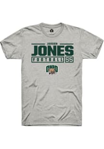 Jordon Jones  Ohio Bobcats Ash Rally NIL Stacked Box Short Sleeve T Shirt