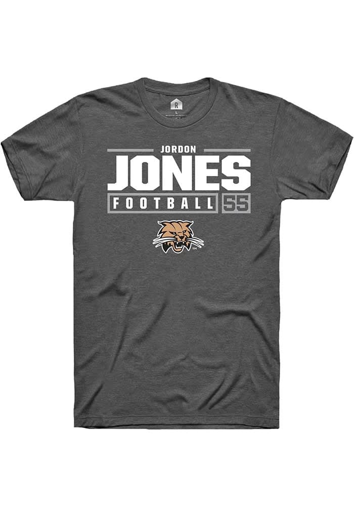 Jordon Jones  Ohio Bobcats Dark Grey Rally NIL Stacked Box Short Sleeve T Shirt