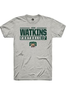 Juan Watkins  Ohio Bobcats Ash Rally NIL Stacked Box Short Sleeve T Shirt