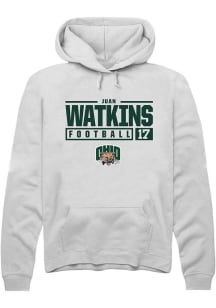 Juan Watkins  Rally Ohio Bobcats Mens White NIL Stacked Box Long Sleeve Hoodie