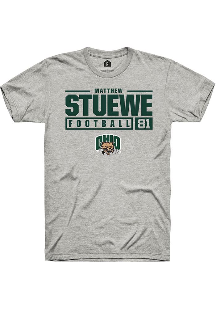 Matthew Stuewe  Ohio Bobcats Ash Rally NIL Stacked Box Short Sleeve T Shirt