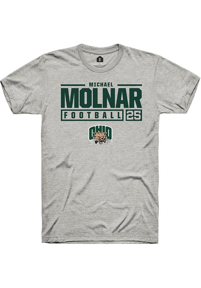 Michael Molnar  Ohio Bobcats Ash Rally NIL Stacked Box Short Sleeve T Shirt