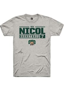 Ben Nicol  Ohio Bobcats Ash Rally NIL Stacked Box Short Sleeve T Shirt