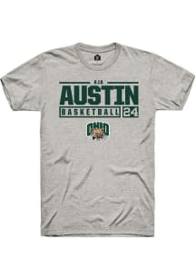 Aja Austin  Ohio Bobcats Ash Rally NIL Stacked Box Short Sleeve T Shirt