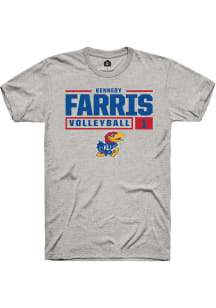 Kennedy Farris  Kansas Jayhawks Ash Rally NIL Stacked Box Short Sleeve T Shirt