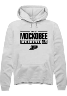 Devin Mockobee Rally Mens White Purdue Boilermakers NIL Stacked Box Hooded Sweatshirt