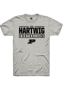 Gus Hartwig  Purdue Boilermakers Ash Rally NIL Stacked Box Short Sleeve T Shirt