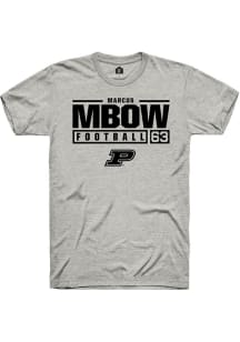 Marcus Mbow  Purdue Boilermakers Ash Rally NIL Stacked Box Short Sleeve T Shirt