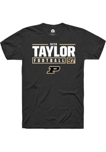 Nick Taylor  Purdue Boilermakers Black Rally NIL Stacked Box Short Sleeve T Shirt