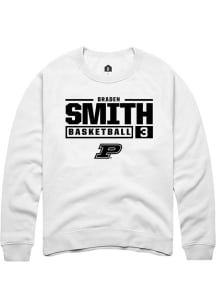 Braden Smith Rally Mens White Purdue Boilermakers NIL Stacked Box Crew Sweatshirt