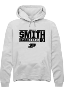 Braden Smith  Rally Purdue Boilermakers Mens White NIL Stacked Box Long Sleeve Hoodie