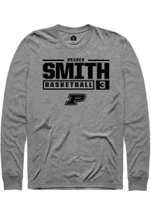 Braden Smith  Purdue Boilermakers Grey Rally NIL Stacked Box Long Sleeve T Shirt