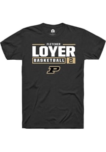Fletcher Loyer  Purdue Boilermakers Black Rally NIL Stacked Box Short Sleeve T Shirt