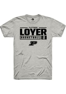 Fletcher Loyer  Purdue Boilermakers Ash Rally NIL Stacked Box Short Sleeve T Shirt