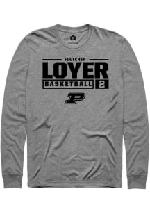 Fletcher Loyer  Purdue Boilermakers Grey Rally NIL Stacked Box Long Sleeve T Shirt