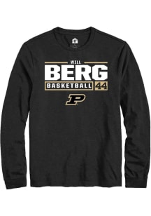 Will Berg  Purdue Boilermakers Black Rally NIL Stacked Box Long Sleeve T Shirt