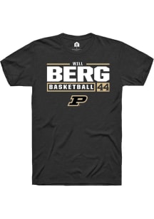 Will Berg  Purdue Boilermakers Black Rally NIL Stacked Box Short Sleeve T Shirt